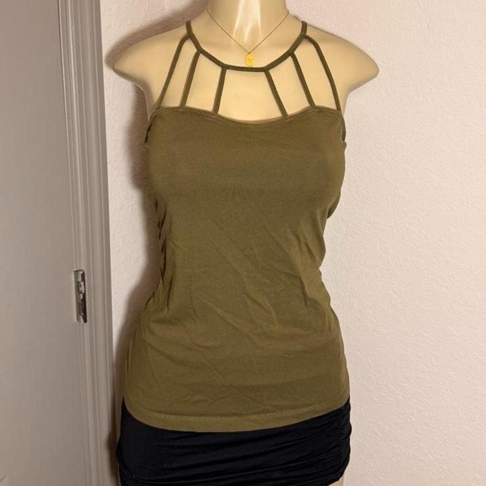 Venus olive green tank top with cut-out straps